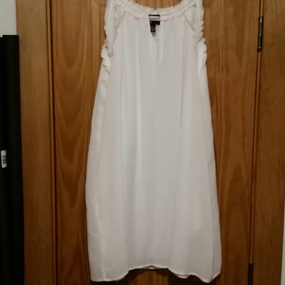White Women's Tank Dress - Sleeveless Ruffled Neck